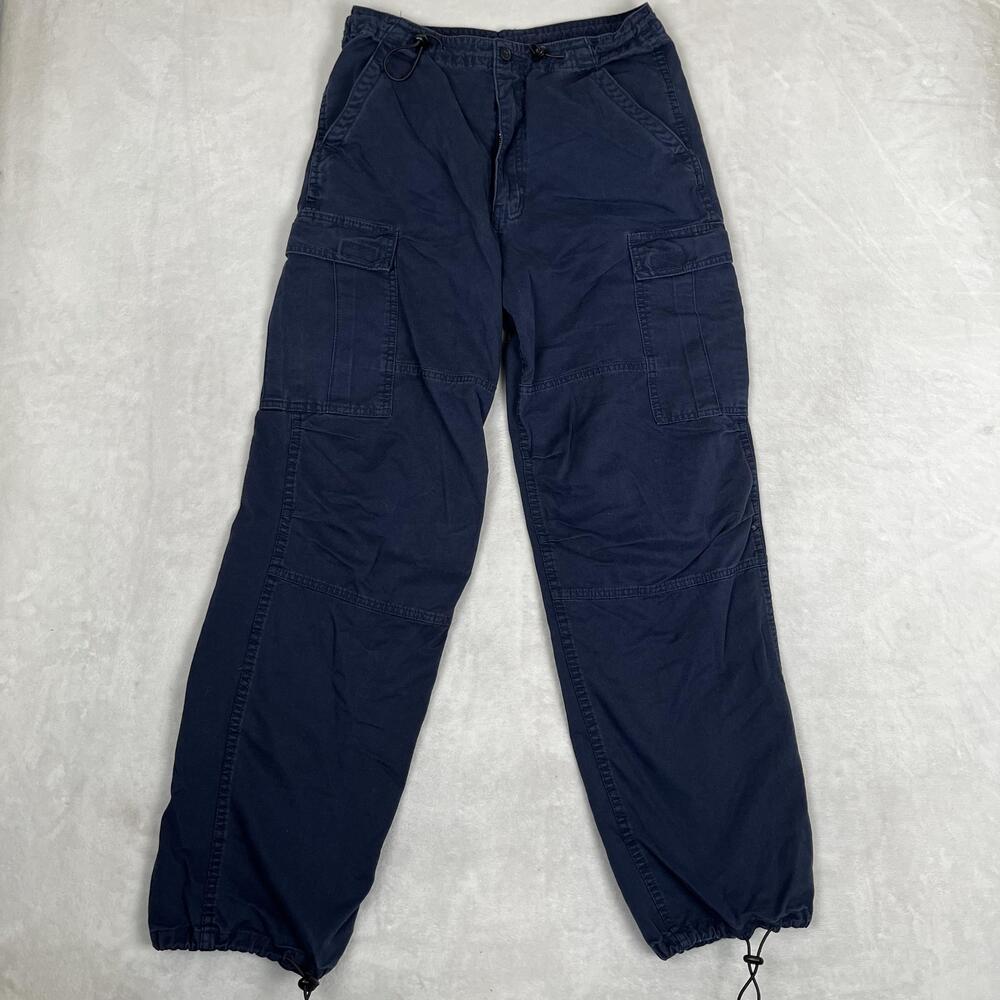 Brandy Melville Cargo Pants Womens One Size Blue Twill Relaxed Tapered Utility